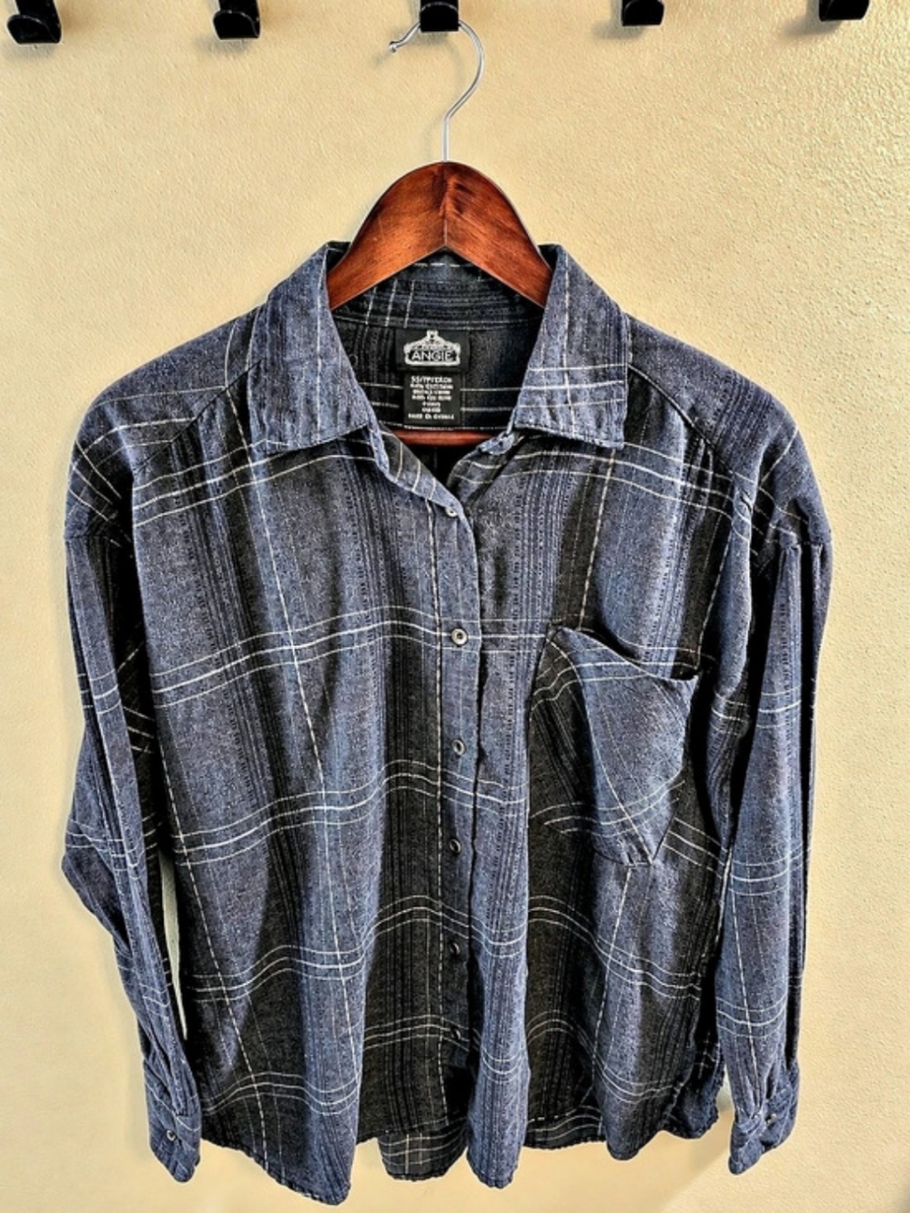 Angie Plaid Button Down Cotton Blend Blue & Black XS